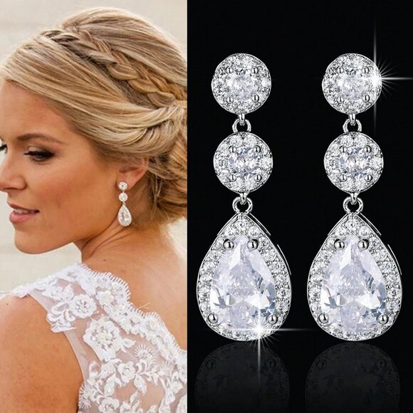 Silver Elegant Women's Water Drop Dangle Earrings - Picture 1 of 7